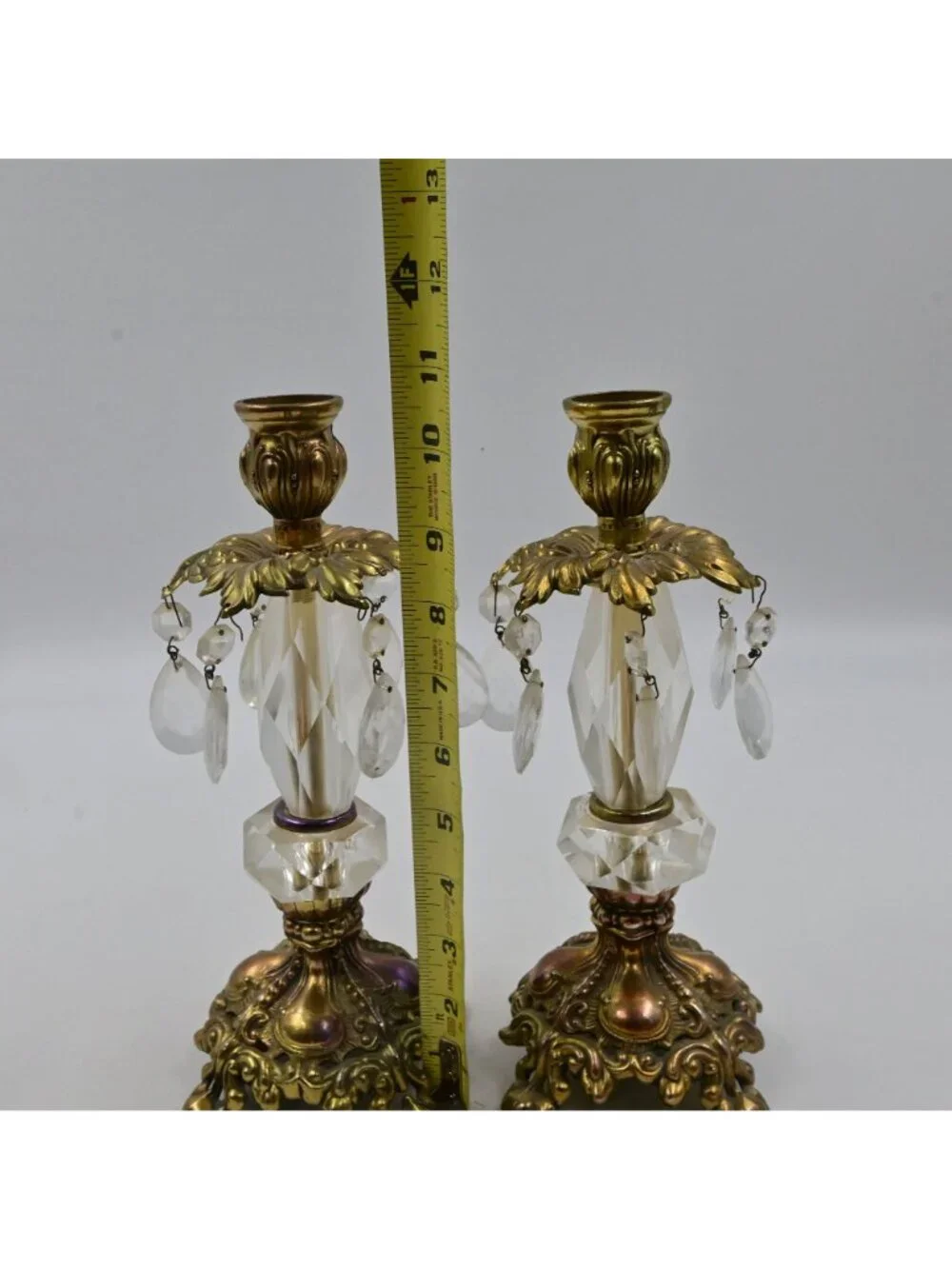 Hollywood Regency Style Ornate Gold cast Brass Candlestick Holders 2 Vintage - Picture 4 of 13
